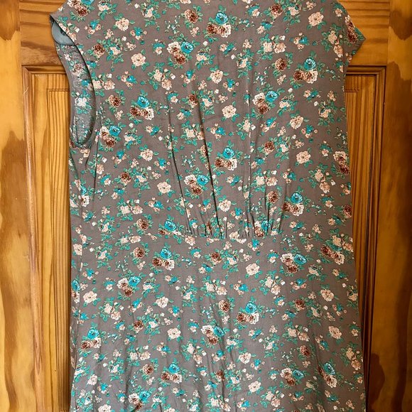 Olive Green Floral Tunic / Minidress Size L - Picture 2 of 2